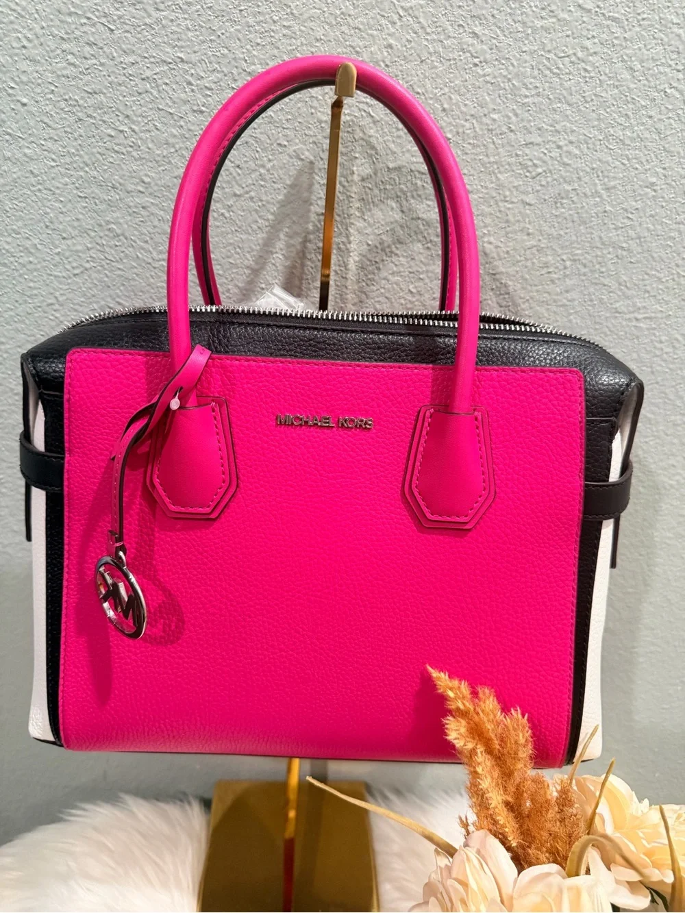Michael Kors Mercer Belted Pebbled Leather Satchel
